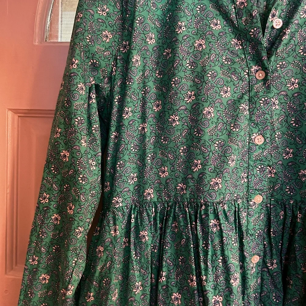 J. Crew Green Floral Long Sleeve Dress - Picture 3 of 6